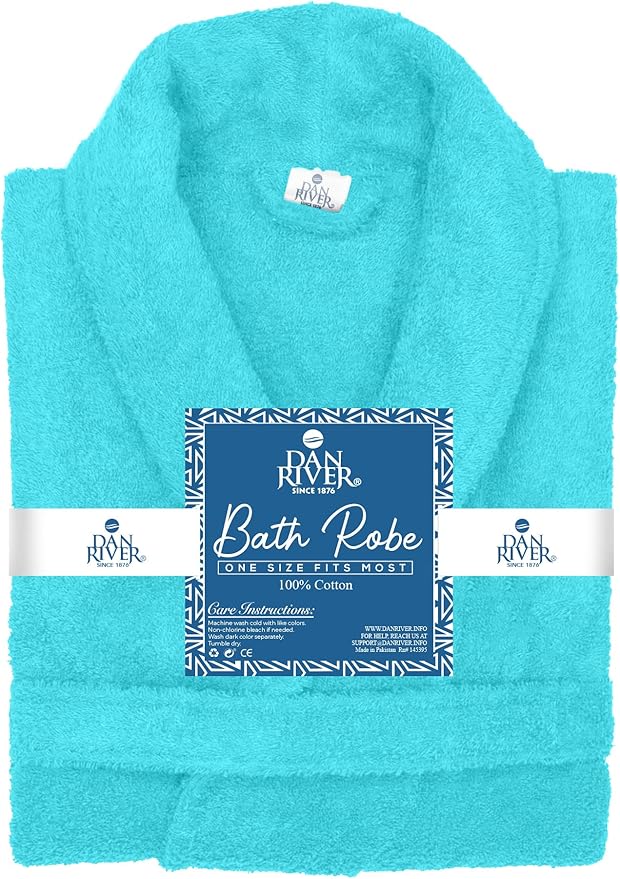 DAN RIVER Premium Cotton Terry Robes for Women and Men, Ultra Soft bathrobe with Adjustable Waist Belt and Pockets Pack of 1