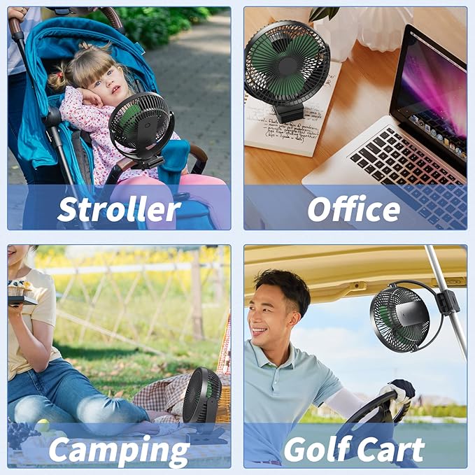 Clip on Fan, Rechargeable Portable Fan, 8 Inch Small Desk Fan - 10000mAh Battery Powered Fan with 4 Speed, 360° Rotation Personal Fan Suitable for Golf Cart, Bedroom, Travel and Camping (Green)