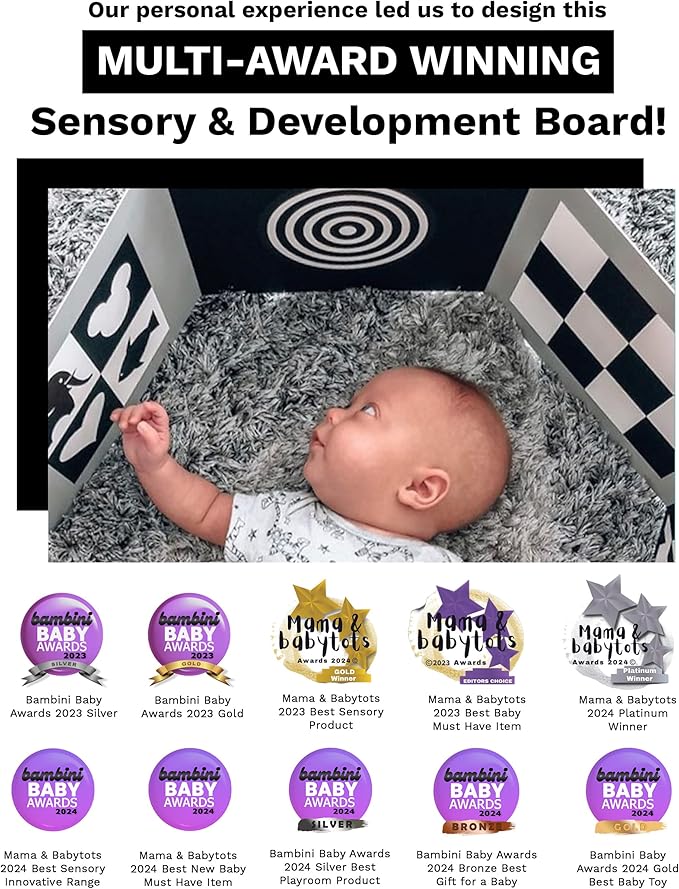Samuel Sensory Board for Babies - Supersized Black and White Baby Cards for Developmental Newborn Tummy Time Toys - 100cm Newborn Black & White Toys for 0-3 Months & Older - Thick Stand Up Board No. 1