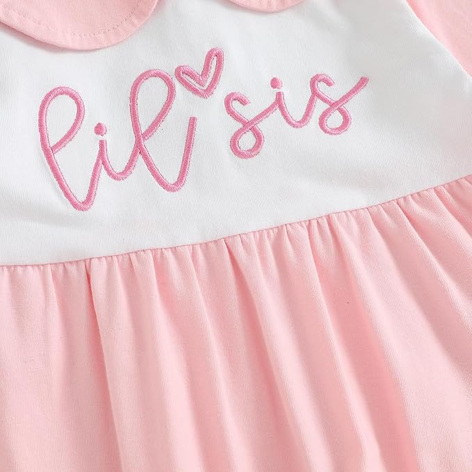 Newborn Baby Girl Footed Romper Onesie Little Sister Embroidery Fall Clothes Coming Home Outfit Vintage Jumpsuit