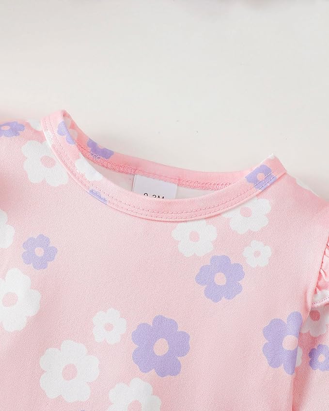 Renotemy Preemie Newborn Baby Girl Clothes Infant Romper Fall Winter Outfits Gifts for Girls Cute Bell Bottoms Pant Sets