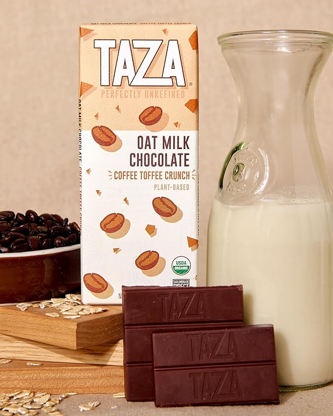 Taza Chocolate Organic Oat Milk Chocolate Bar, Coffee Toffee, 2.5 Ounce (10 Count), Vegan