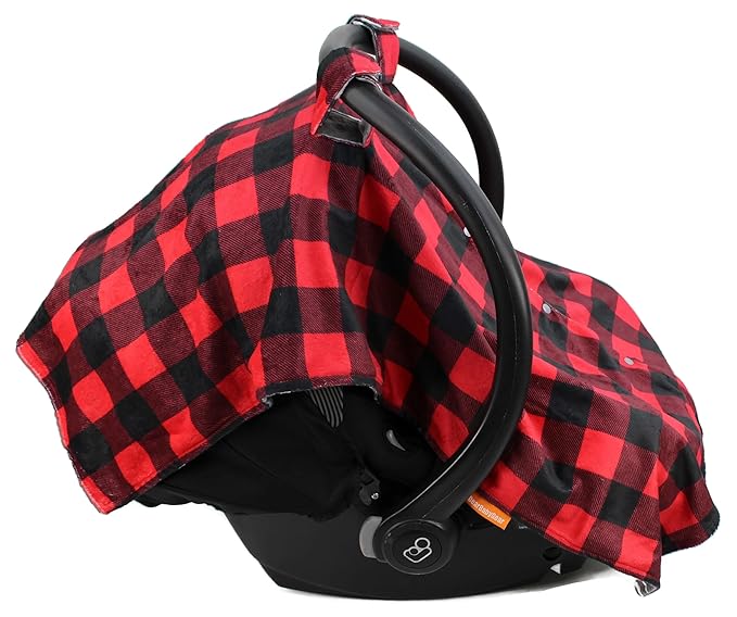 Dear Baby Gear - 40x30 Car Seat Canopy, Infant Carrier Cover for Boys & Girls, Cozy Fall, Nursing & Stroller Use, Newborn Travel Sunshade, White Antlers, Plaid Red & Black Buffalo