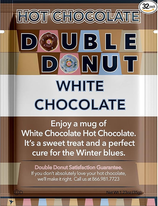Double Donut White Hot Chocolate Mix Packets, Flavored White Hot Cocoa Mix Packets, 32 Count