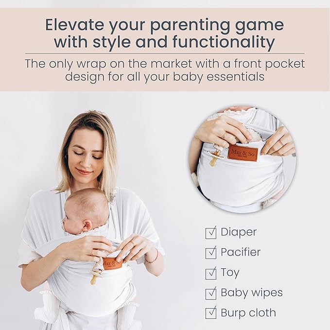 Baby Wraps Carrier Newborn to Toddler – Soft, Hands-Free & Stretchy – Cotton – Ergonomic, Breathable, Machine Washable – Newborn Baby Sling Carrier – Adjustable Fit (8-35 lbs)