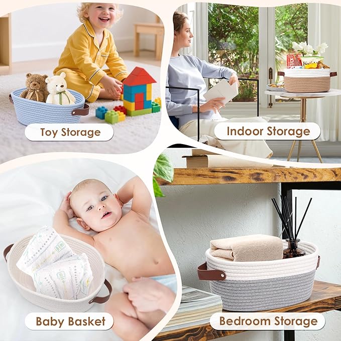 CHEPULA 2 Pack Woven Basket with Gift Bags and Ribbons, Gift Basket Empty for Organizer Baby Shower, Holiday Presents, Wedding (Khaki-White)