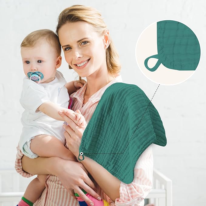 12 Pack Muslin Burp Cloths - Large 20" x 10", Ultra Absorbent 100% Cotton for Baby Drool and Messes - Soft, Gentle Baby Burp Rag for Boys & Girls -Ivory, Slate, Emerald Series