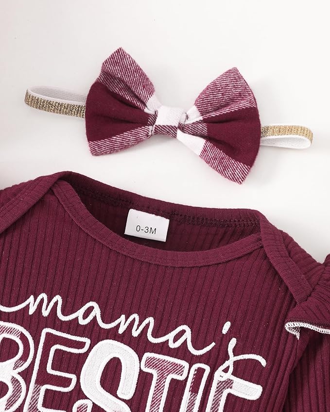 SUNNY PIGGY Baby Girl Clothes Newborn Outfits Infant Ruffle Romper 0-18M Fall Winter Flower Plaid Pants Clothing Set