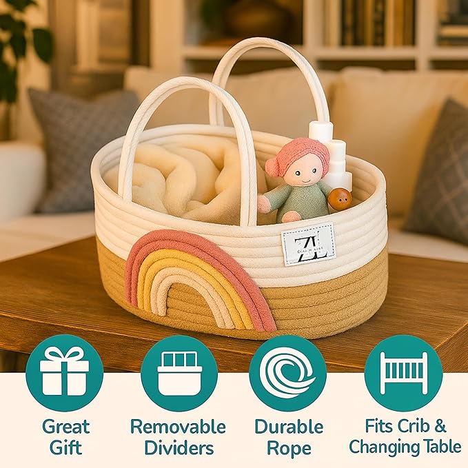 ZEAL'N LIFE Luxury Baby Changing Basket Set – All-in-One Nursery Gift Bundle with Diaper Organizer, Cozy Blanket, Waterproof Pad & Tote Bag – Moses Basket for Newborns, Perfect Baby Nursey Gift