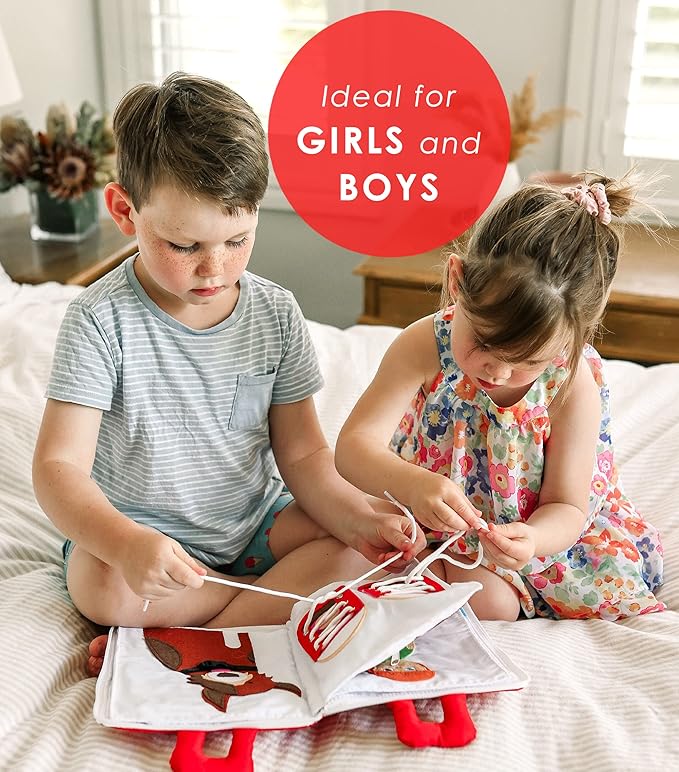 Curious Columbus Quiet Book for Toddlers – Large Fabric Montessori Activity Book with 10 Pages for Learning and Quiet Play, Airplane and Road Trip Travel Toy