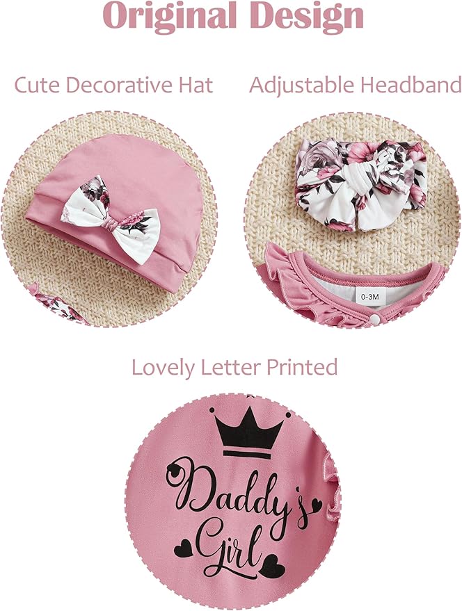 Preemie Newborn Baby Girl Clothes Infant Fall Winter Outfits Letter Floral One-Piece Romper+Jumpsuit