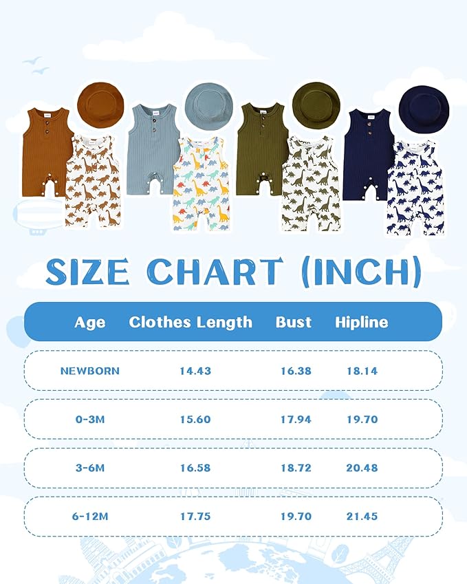 NZRVAWS Newborn Baby Boy Girl Clothes Unisex Infant Romper Pants Set Hat 4-Pack Outfits 0-12 Months 16 Pieces Toddler