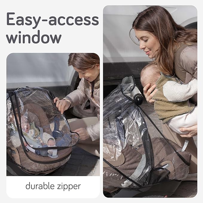 Baby Uma Car Seat Rain Cover - Waterproof & Breathable Carseat Covers Baby, 100% PEVA with Ventilation Panels, Protects from Rain, Dust & Wind, Universal with Easy-Access Window (+ Travel Bag)