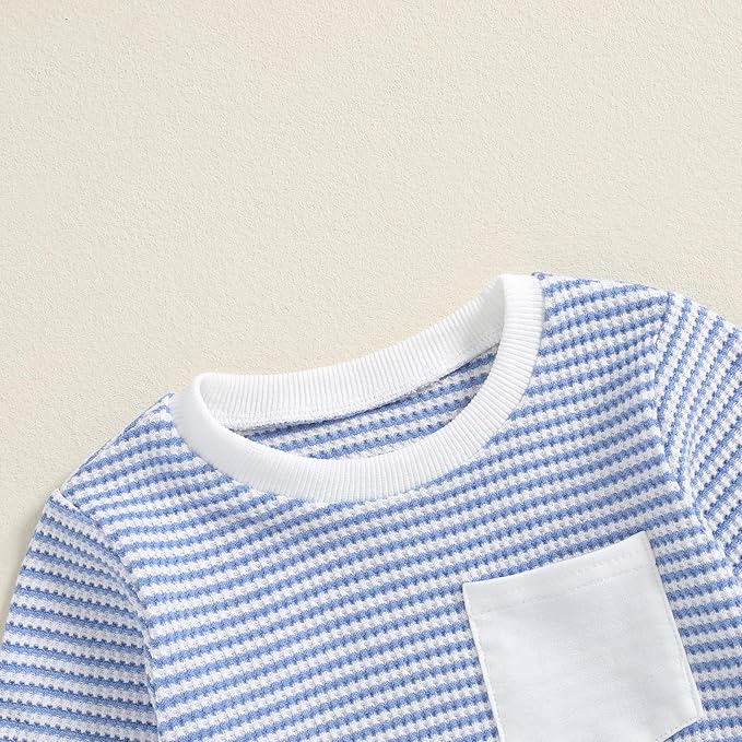 Baby Boy Toddler Fall Outfit Striped Sweatshirt Toddler Boy Winter Waffle Clothes 3 6 12 18 Months 2 3 T Pant Set