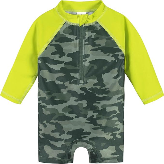 Gerber Boys' Toddler Long Sleeve One Piece Sun Protection Rashguard Swimsuit