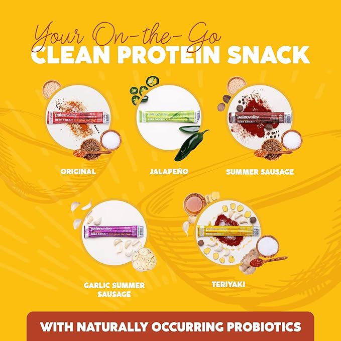 Paleovalley 100% Grass Fed Teriyaki Beef Sticks - Delicious Gluten Free Beef Snack - High Protein Keto Friendly