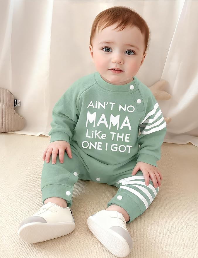 Baby Boy Clothes Infant Mamas Print Romper Stripe Sleeve Outfits Fall Winter Baby Clothing Jumpsuit