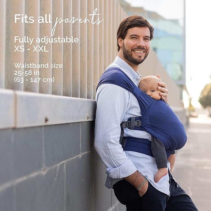 Boba Bliss Pre-Wrapped Baby Carrier with Buckle - Newborn to 7-35 lbs Light, Breathable & Easy to Adjust Hybrid Infant Sling & Toddler Carrier - Certified Hip-Healthy for 0-18 Months - Navy Blue