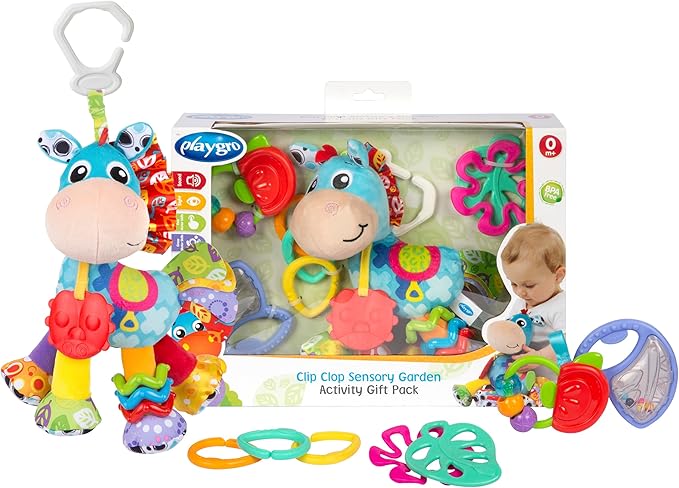 Playgro Clip Clop Sensory Garden Activity Gift Pack - Versatile Crib and Stroller Toys for Infants 0+ Months - STEM-Infused Learning for Teething & Sensory Development