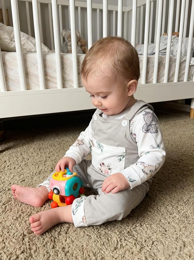 Baby Boy Clothes Long Sleeve Animal Plaid Romper + Overalls Infant Boy Clothes 2PCS Fall Winter Outfits