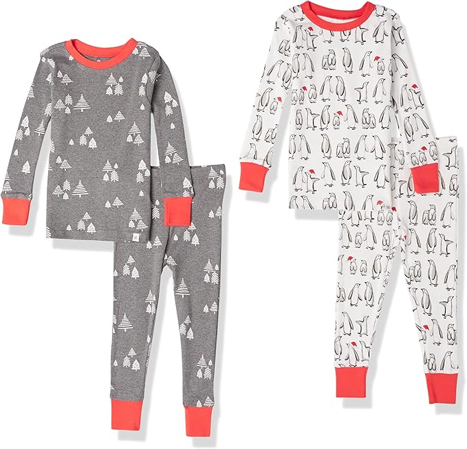 HonestBaby 4 Piece Pajamas Sleepwear Pjs 100% Organic Cotton for Infant Baby and Toddler Boys, Girls, Unisex
