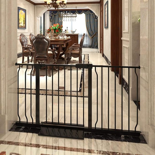 Extra Wide Baby Gate Tension Indoor Safety Gates Black Metal Large Pressure Mounted Pet Gate Walk Through Long Safety Dog Gate for The House Doorways Stairs (48.03"-52.76"/122-134CM, Black)