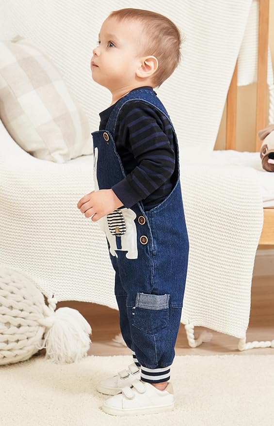 Cute Baby Boy Clothes Suit Toddler Boys' Striped long Sleeve T-Shirt+Denim Overalls Jumpsuit Pants Outfits Sets