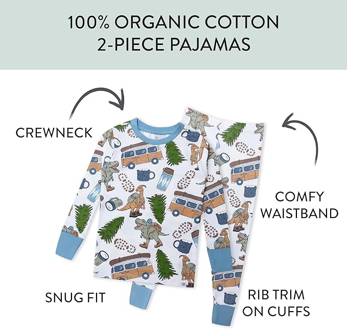 HonestBaby 2-Piece Pajamas Sleepwear Pjs 100% Organic Cotton for Baby, Toddler, Kids, Boy