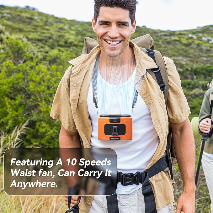 10000mAh Personal Waist Fan, USB Rechargeable Clip The Waist For Working,10 Speed & 40H Cooling and Heatstroke Prevention For Outdoor Travel Camping (K60-orange, 12000mAh)