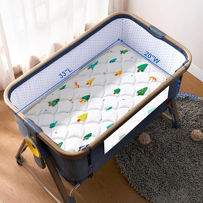 Baby Bassinet Mattress 33 x 20 inches- Firm Support and Comfort Premium Foam,Noiseless and Odorless,Hypoallergenic Small Crib Mattress, Fits Moses Basket, Dual Sided with Soft Breathable Fabric