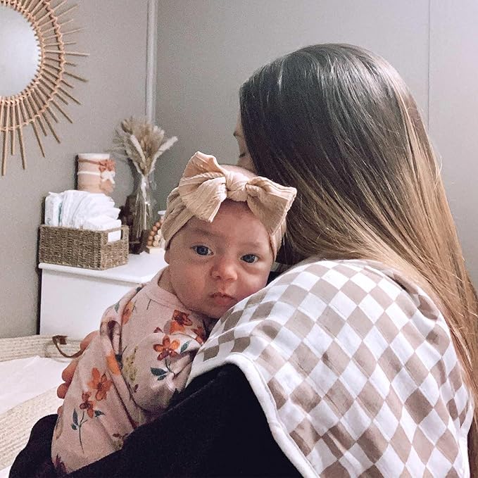 LifeTree Muslin Baby Burp Cloths Sets for Unisex - 2 Pack Large 70% Viscose from Bamboo and 30% Cotton Burping Cloths for Newborn, Baby Girls and Boys (Checkered)