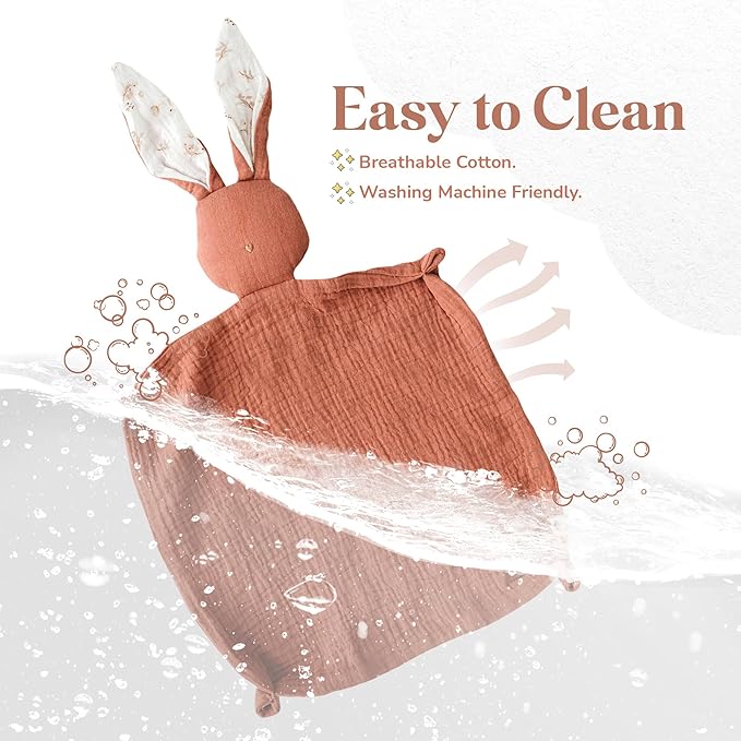 Mikito Organic Cotton Baby Muslin Lovey Bunny - Oeko-TEX & GOTS Certified - Security Blanket & Perfect Loveys for Babies - Unisex New Baby Gift for Ultimate Comfort & Peaceful Dreams