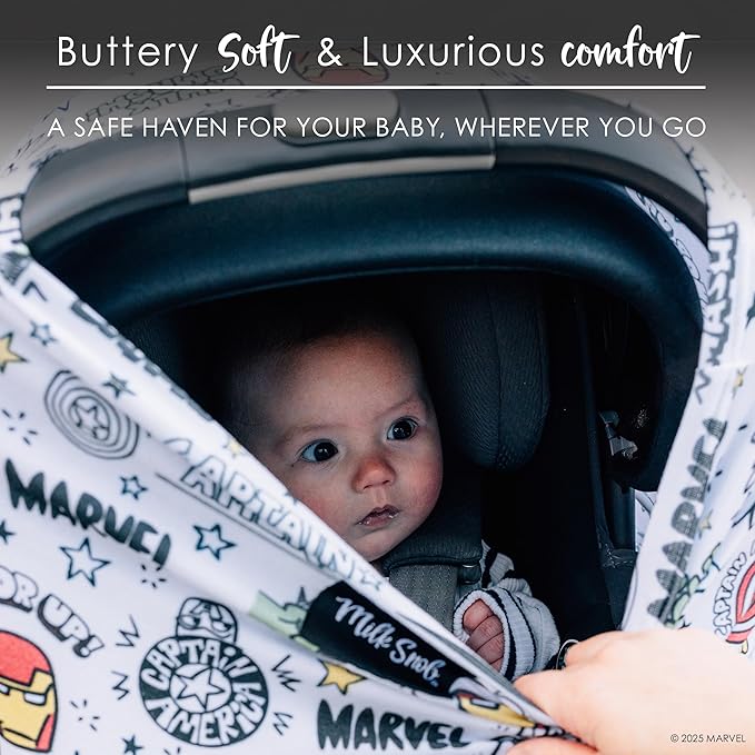 Milk Snob Original Marvel 5-in-1 Baby Cover, Breastfeeding, Car Seat, Carrier, Stroller, High Chair, Shopping Cart, Canopy, Baby Shower Gender Neutral Gifts, Nursing Top (Mighty Heroes)
