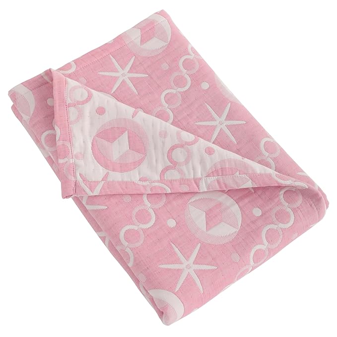 NTBAY 3 Layer Toddler Blanket, Muslin Cotton Jacquard Bed Blankets, Lightweight Thermal Baby Blanket, Super Soft and Warm Crib Blanket for All Seasons, Decoration Gift, 30"x40", Pink Starfish