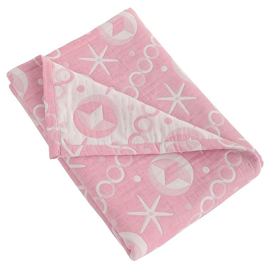 NTBAY 3 Layer Toddler Blanket, Muslin Cotton Jacquard Bed Blankets, Lightweight Thermal Baby Blanket, Super Soft and Warm Crib Blanket for All Seasons, Decoration Gift, 30"x40", Pink Starfish