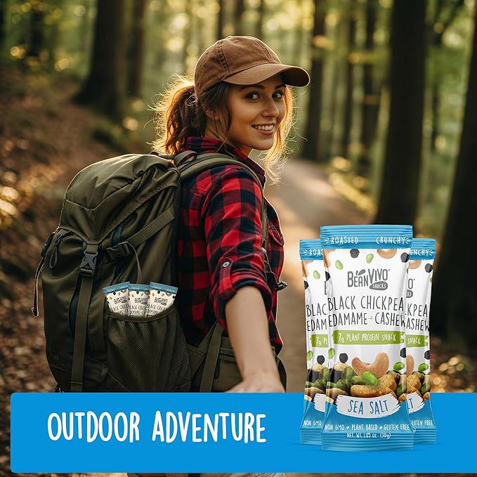 BeanVIVO Healthy Snacks for Adults & Kids with 7g Protein & 5g Fiber per Serving with Dried Edamame, Roasted Cashew and Black Chickpeas - Vegan & Gluten Free - Keto Friendly & Non-GMO - 8Pack (1.05 oz Each Pouch)