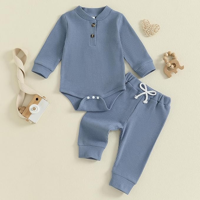 CIYCUIT Newborn Baby Boy Clothes Ribbed Knit Long Sleeve Bodysuit Pants 2-Piece Fall Winter Outfits