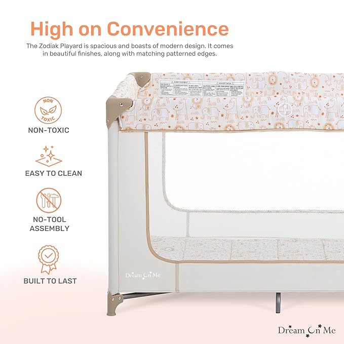 Dream On Me Zodiak Portable Playard with Carry Bag & Shoulder Strap, Beige