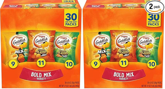 Goldfish Bold Mix Variety Pack Snack Crackers, 1 oz Snack Packs, 30 Ct Box (Pack of 2)