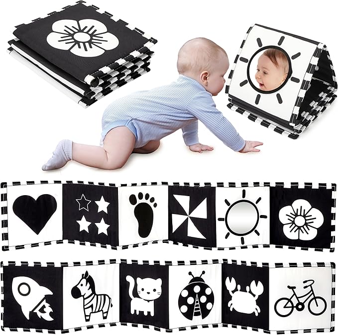 URMYWO Black and White Tummy Time High Contrast Newborn Toys 0-3 Months, Soft Baby Book, Visual Stimulation Montessori Sensory Infant Toys 0-6-12 Months, Shower Gift for Boys Girls