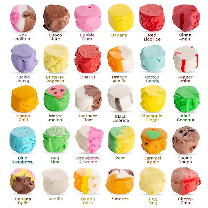Snackathon Salt Water Taffy Assorted Mix – Epic 30-Flavor Variety, Bulk 4 LB Party Size, Soft & Chewy Gourmet Candy, Approx. 280+ Individually Wrapped Pieces