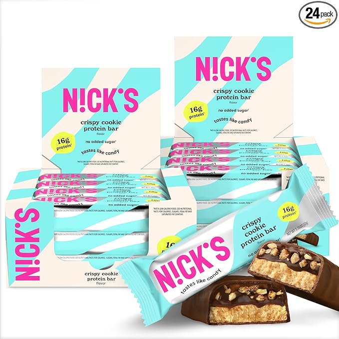 Nick's Protein Bars Krispi Cookie | 16g protein | 210 calories | Low Carb Keto Friendly Snacks No Added Sugar (Multipack 24 bars x 50g)