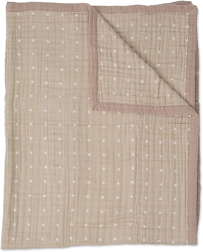 Little Unicorn Premium Quilted Throw | Super Soft, Multi-Layered Muslin XL Blanket| Great for Kids & Families (Taupe Cross)