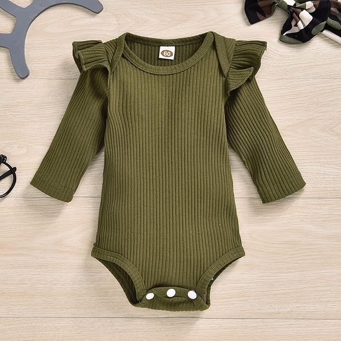 Aalizzwell Preemie Newborn Infant Baby Girls Clothes Ribbed Romper Bodysuit Pants Set Fall Winter Outfits