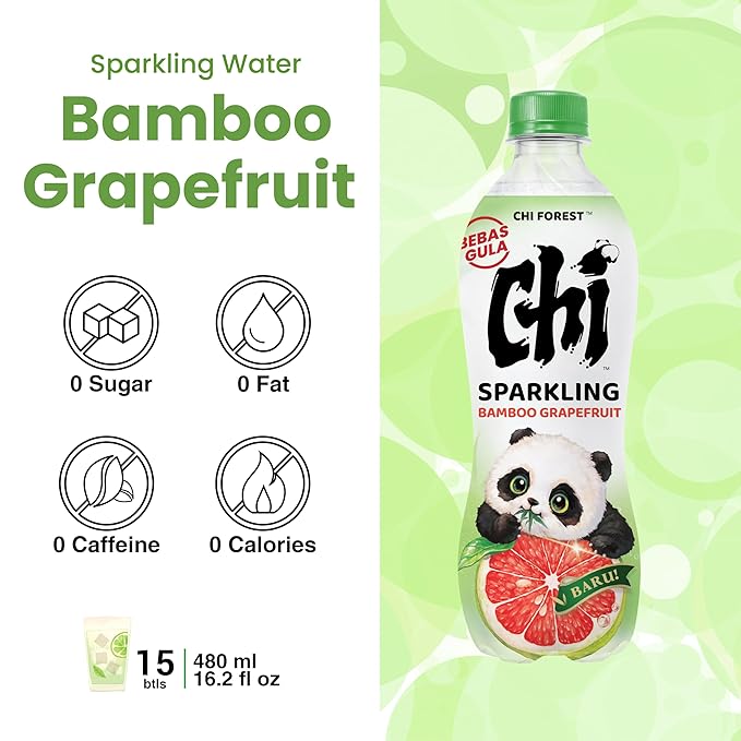 CHI FOREST Flavored Sparkling Water Beverage, Bamboo & Grapefruit, Zero Sugar, 16.2 fl oz Bottles (pack of 15)