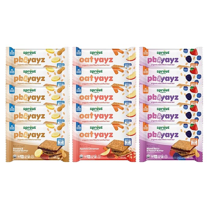 Sprout Organics, Toddler Snack Bars, Variety Pack, 15 Individual Bars 1 oz Each (6-boxes)