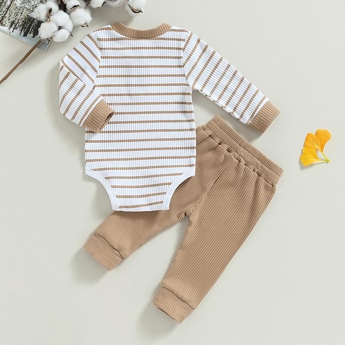 Newborn Baby Boy Girl Clothes Ribbed Knitted Long Sleeve Romper Pants Solid Cotton Infant Fall Winter Outfits 2Pcs