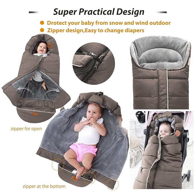 LAT Baby Warm Bunting Bag Universal,Stroller Sleeping Bag Cold Weather,Waterproof Toddler Footmuff(Basic,Grey)