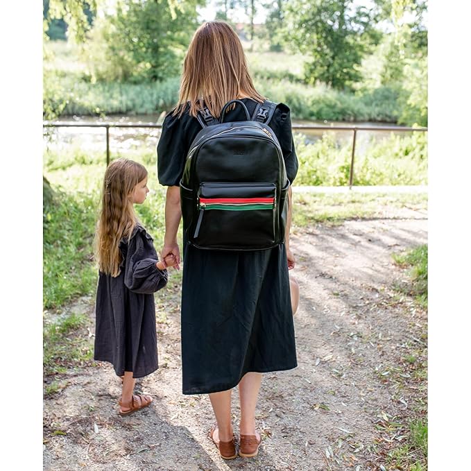 Leather Diaper Bag Backpack for Women with Multiple Pockets,Laptop Compartment and Changing Pad.