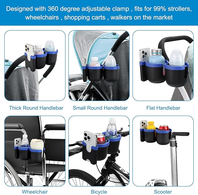 Accmor Stroller Cup Holder with Phone Holder, Bike Cup Holder, Universal Cup Holder for Uppababy Nuna Doona Strollers, 2-in-1 Cup Phone Holder for Stroller, Bike, Wheelchair, Walker, Scooter